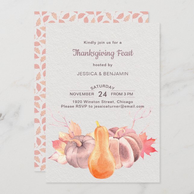 Invitation Feuilles Rustiques D'Automne Et Fête Citrouille De (Devant / Derrière)