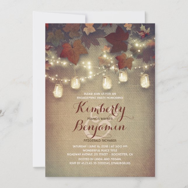 Invitation Feuilles rustiques et Mason Jars Automne (Devant)