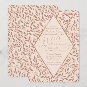 Invitation Feuilles Rustiques Roses Mariage Botanique Glamour