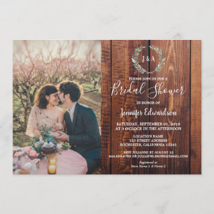 Invitation Feuilles rustiques sur bois monogramme Fête des ma