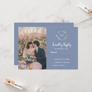 Invitation Feuilles rustiques sur le bois monogramme photo Ma