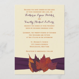 Invitation Feuilles séchés à l'orange, ivoire, violet Inviter