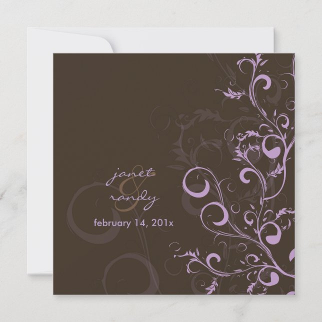 Invitation feuilles/tourbillons/chocolat/lilas/lavande (Devant)