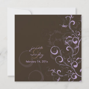 Invitation feuilles/tourbillons/chocolat/lilas/lavande