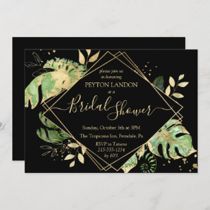 Invitation Feuilles Tropical Black & Gold Fête des mariées él