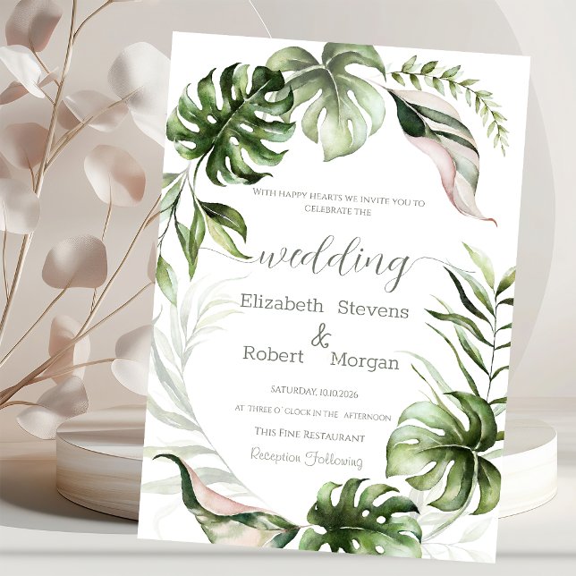 Invitation Feuilles tropicales aquarelles verdure Mariage (Créateur téléchargé)