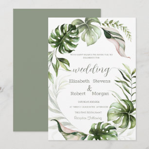 Invitation Feuilles tropicales aquarelles verdure Mariage