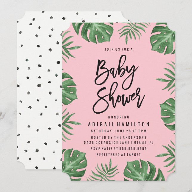 Invitation Feuilles Tropicales | Carton d'Invitation pour Bab (Devant / Derrière)