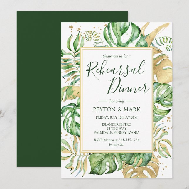 Invitation Feuilles Tropicales Dîner de Répétition Moderne Ca (Devant / Derrière)