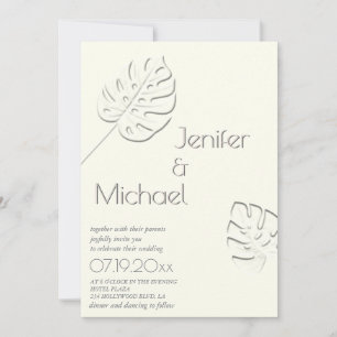 Invitation Feuilles tropicales en relief neutre ivoire toutes