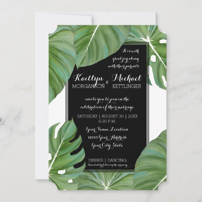 Invitation Feuilles tropicales Feuillage Côtier Jungle Modern (Devant)