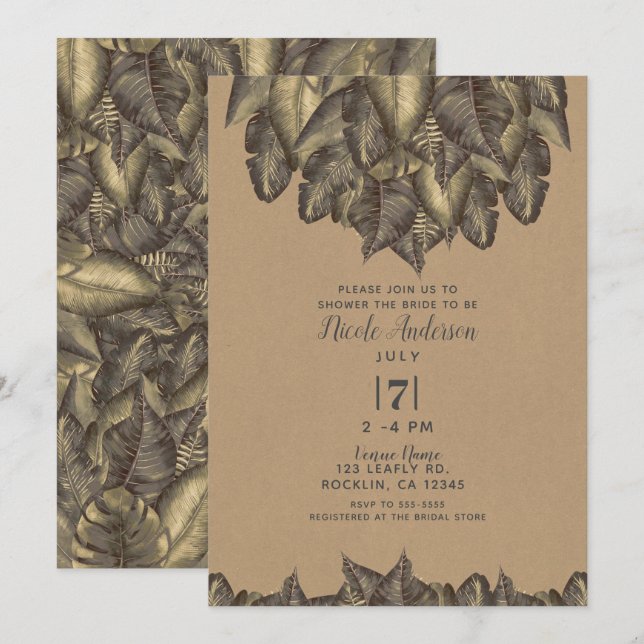 Invitation Feuilles Tropicales Rustiques Mariage Champêtre (Devant / Derrière)