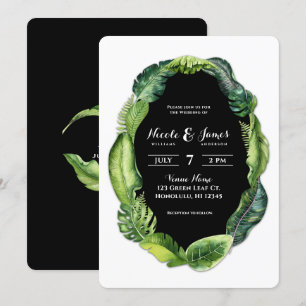Invitation Feuilles Tropicales Vert Chic Mariage Élégant