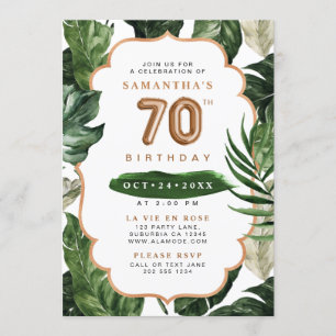 Invitation Feuilles Tropicales Vert & Cuivre 70e Anniversaire