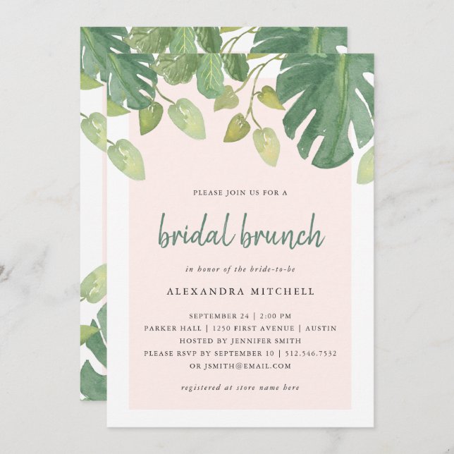 Invitation Feuilles tropicaux | Brunch nuptial transparent et (Devant / Derrière)