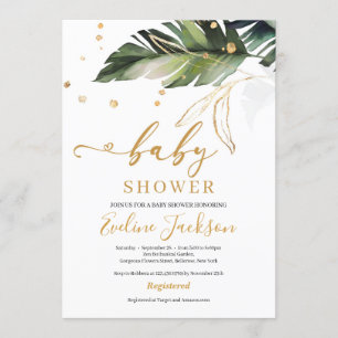 Invitation Feuilles tropicaux d'été et baby shower fille or