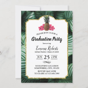 Invitation Feuilles tropicaux et ananas Luau Graduation
