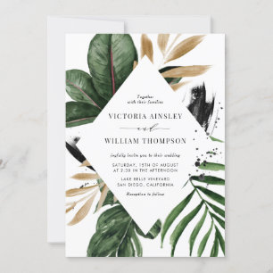 Invitation Feuilles tropicaux Faux Gold Foil Mariage