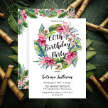 Invitation Feuilles tropicaux | Pink Floral 60th Birthday Par<br><div class="desc">Belle aquarelle fleurie rose hibiscus anniversaire conception de la couronne avec une végétation tropicale luxuriante et un arc rose à boucle multiple. Le thème se poursuit à l'arrière avec un swag fleuri et tropical au sommet et au fond.</div>