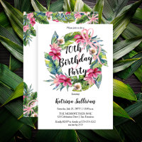 Feuilles tropicaux | Pink Floral 70th Birthday Par