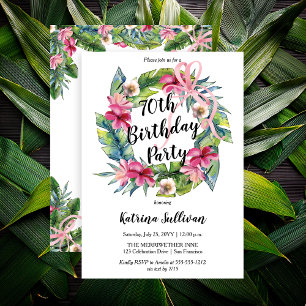 Invitation Feuilles tropicaux   Pink Floral 70th Birthday Par