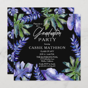 Invitation Feuilles tropicaux pourpres   Green Graduation Par