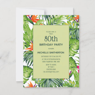 Invitation Feuilles tropicaux rose orange floral 80e annivers