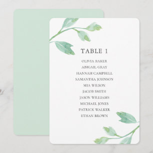 Invitation Feuilles turquoise à l'aquarelle. Plan de table de
