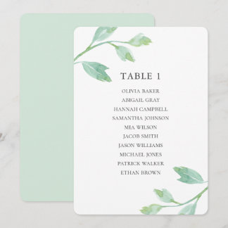 Invitation Feuilles turquoise à l'aquarelle. Plan de table de