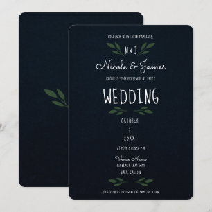 Invitation Feuilles Vert Bleu Foncé Moderne Végétal Mariage