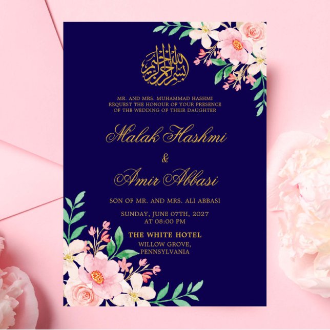 Invitation Feuilles vert clair et Mariage islamique de la mar (Créateur téléchargé)