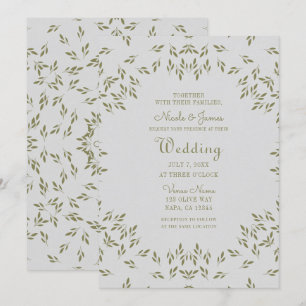 Invitation Feuilles vert olive Avoine naturelle Mariage rusti