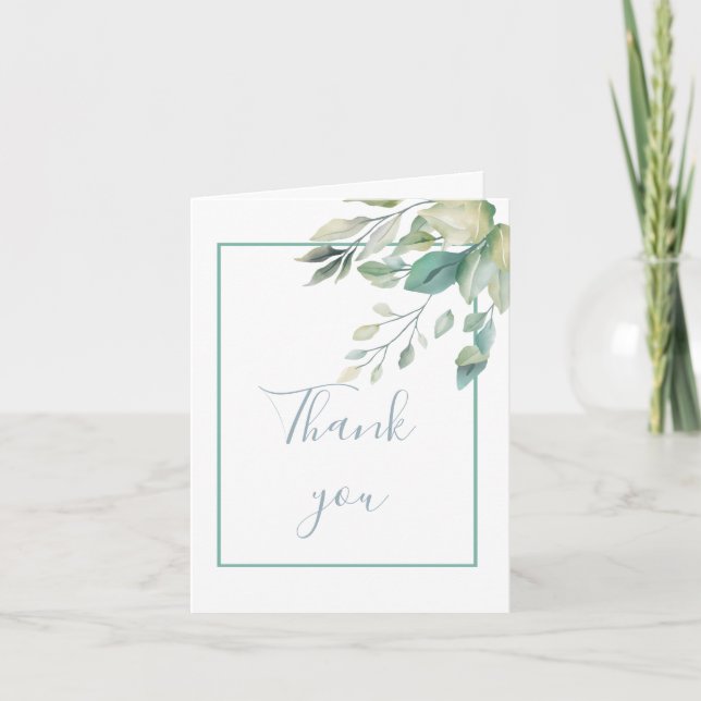 Invitation Feuilles Vert Sauge Végétal Mariage Merci (Devant)
