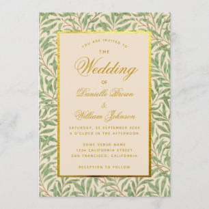 Invitation Feuilles Vertes de Mariage Faux Or Morris Saule