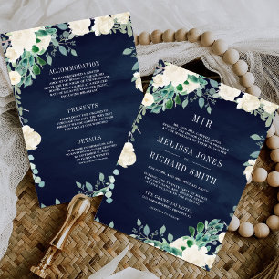 Invitation Feuilles Vertes Florales en Ivory Tout en Un Maria