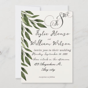 Invitation Feuilles vertes simples pour mariage