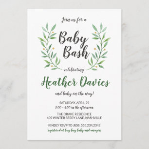 Invitation Feuilles verts Baby shower neutre pour les femmes