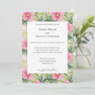 Invitation Feuilles verts tropicaux Mariage floral rose