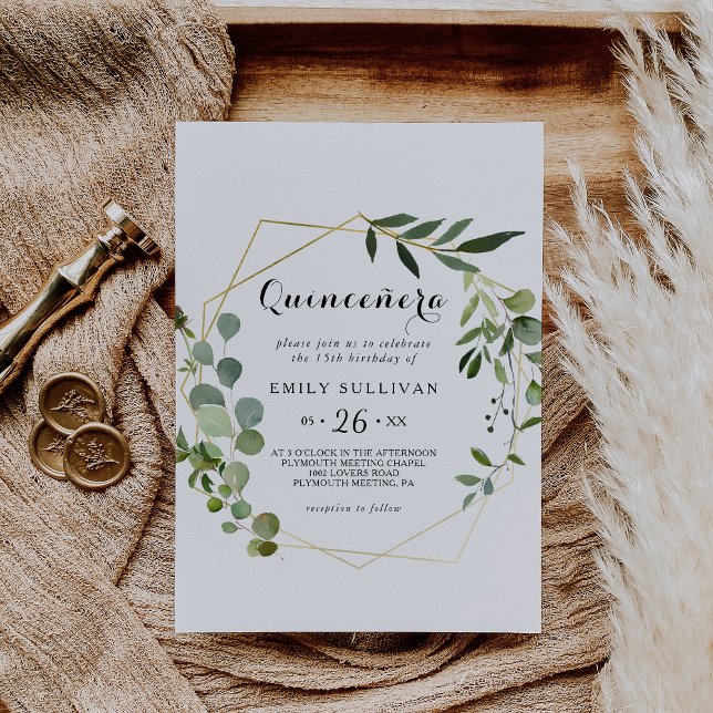 Invitation Feuilles verts tropicaux Quinceañera fête d'annive (Créateur téléchargé)
