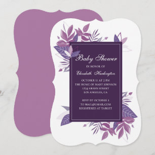 Invitation Feuilles violets. Baby shower violet