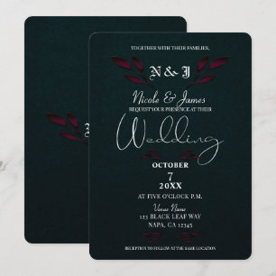 Invitation Feuilles Violettes Mariage Gothique Moderne Noir