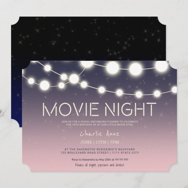 Invitation Feux à cordes jardin soirée cinéma 13e anniversair (Devant / Derrière)