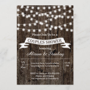 Invitation Feux à cordes rustiques bois mariage couple douche
