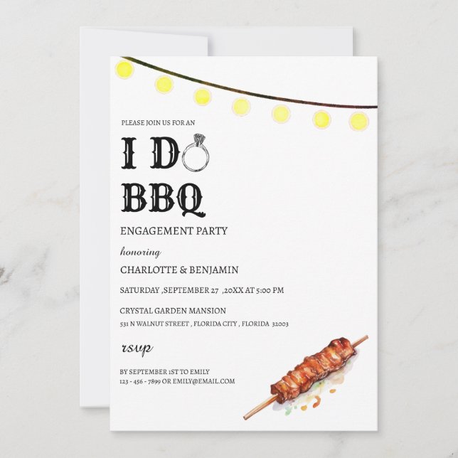 Invitation Feux à cordes rustiques Je fais BBQ (Devant)