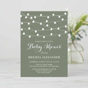 Invitation Feux à cordes Whimsical Baby shower vert Taupe