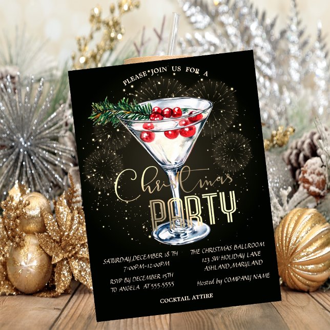 Invitation Feux d'artifice de cocktail de Noël Société de Noë (Créateur téléchargé)