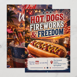 Invitation Feux d'Artifice et Hot Dogs pour la Lib