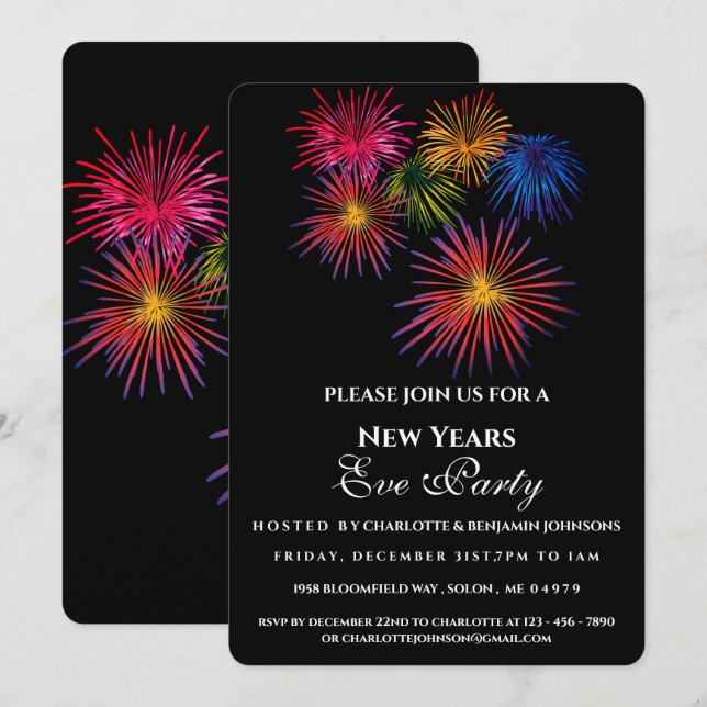 Invitation Feux d'artifice festifs modernes pour la fête du N (Devant / Derrière)