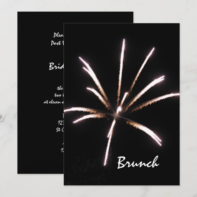 Invitation Feux d'artifice sur brunch post-mariage d'été noir (Devant / Derrière)
