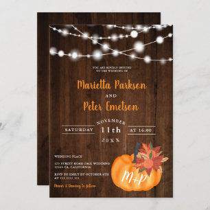 Invitation Feux de bois fleuri citrouille rustique mariage de